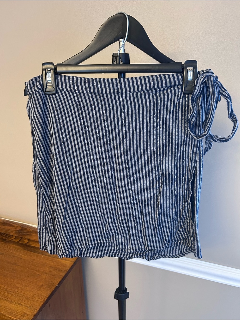 American Eagle Outfitters Blue and White Striped Tie-Side Mini Skirt
